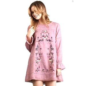 Giddy Up Glamour Embroidered Floral Boho Cottage Tunic Dress Crochet Plus SZ 2XL